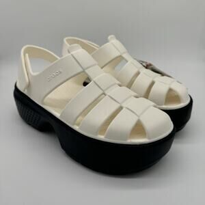 Crocs Stomp Fisherman Platform Chalk White Sandal 209938-OWV Men's 6/Women's 8